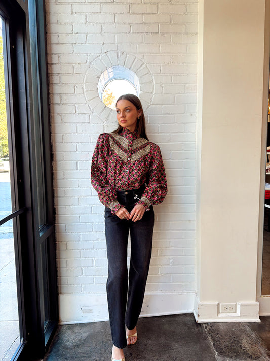 MARGIE FLORAL HIGH NECK BUTTON UP