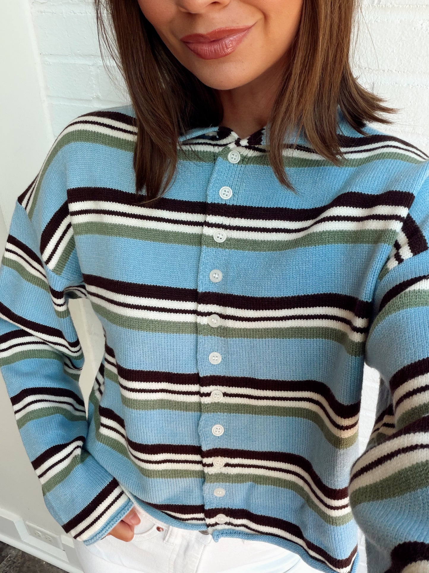 ROLL HEM STRIPED CARDIGAN