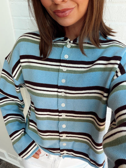 ROLL HEM STRIPED CARDIGAN