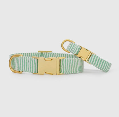 GREEN SEERSUCKER DOG COLLAR