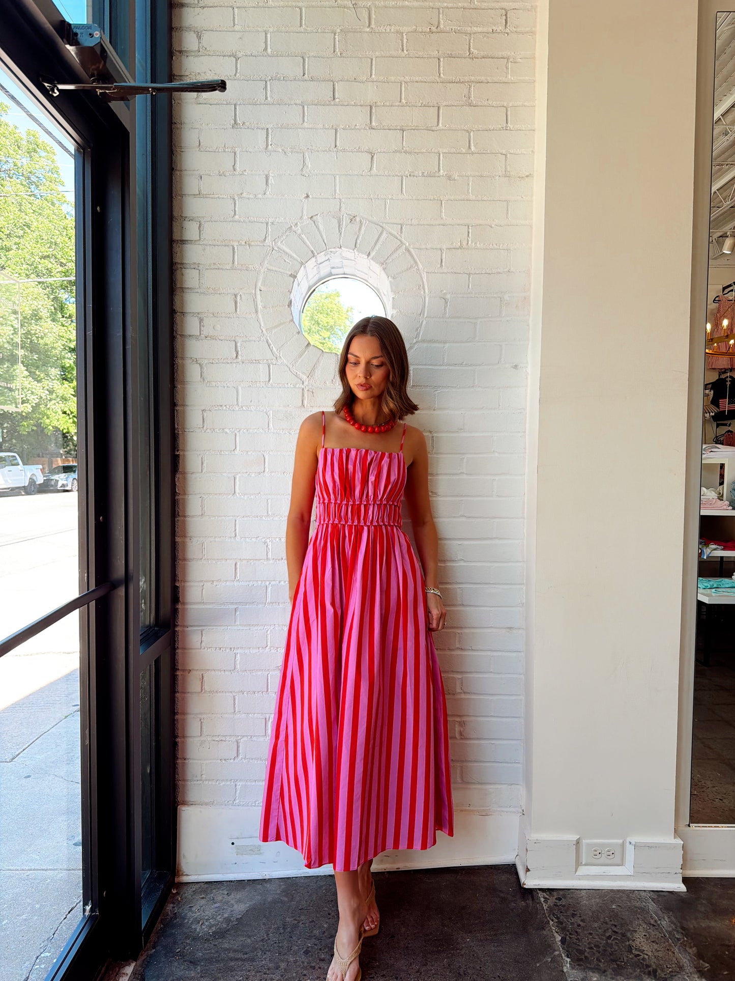 STRIPE SLEEVELESS MAXI DRESS