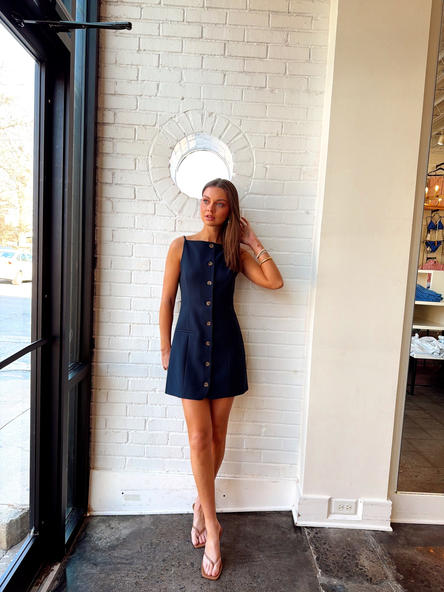 AZRA TWILL SQUARE NECK MINI DRESS