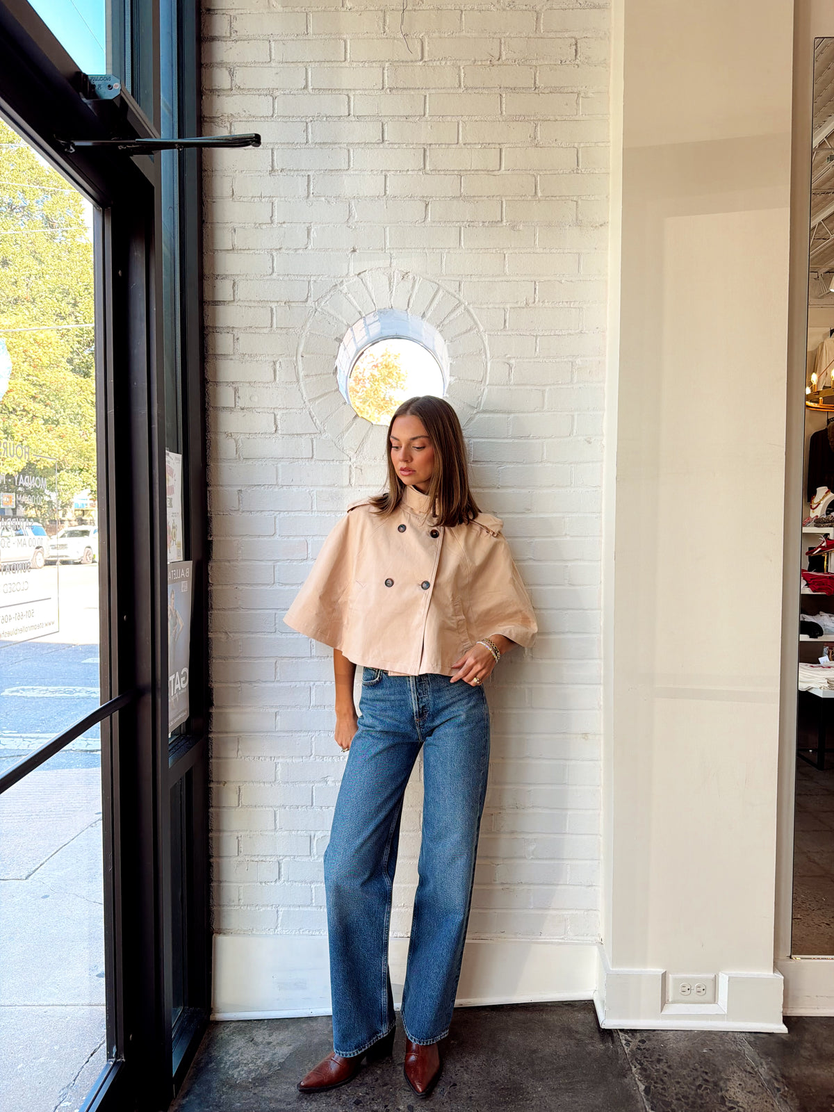 DOUBLE BREASTED BUCKLED COLLAR TRENCH CAPE