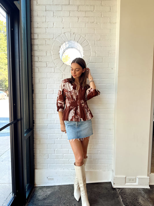 JACKIE FLORAL ZIPPER FRONT TOP