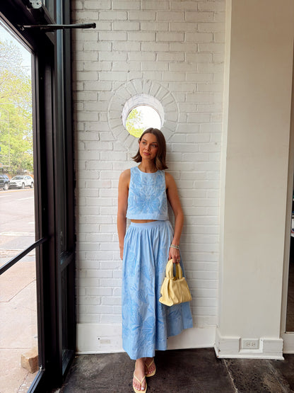 EMBROIDERED CROP TOP+SKIRT SET