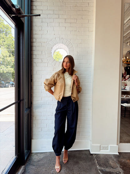MOCK NECK JERSEY TOP W/ RUCHING