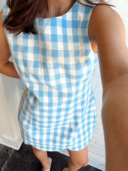 PLAID SCALLOP HEM MINI DRESS