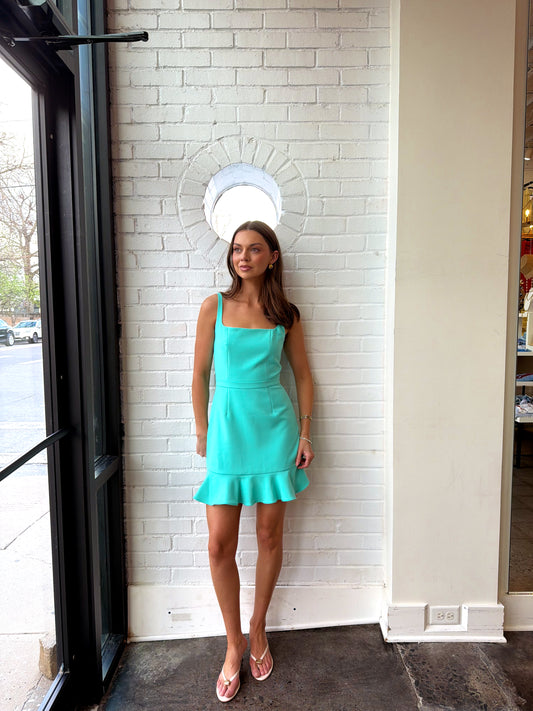 WHISPER SQUARE NECK FRILL HEM MINI