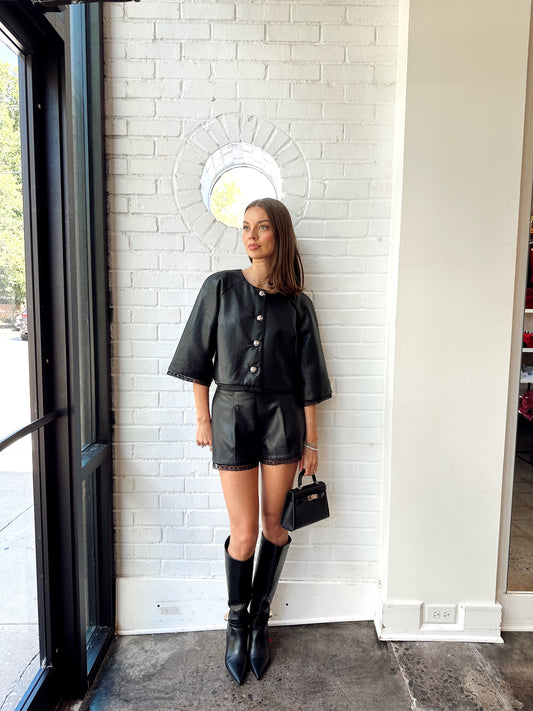 FAUX LEATHER LACE SHORTS