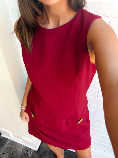 SLEEVELESS GOLD BUTTON DRESS