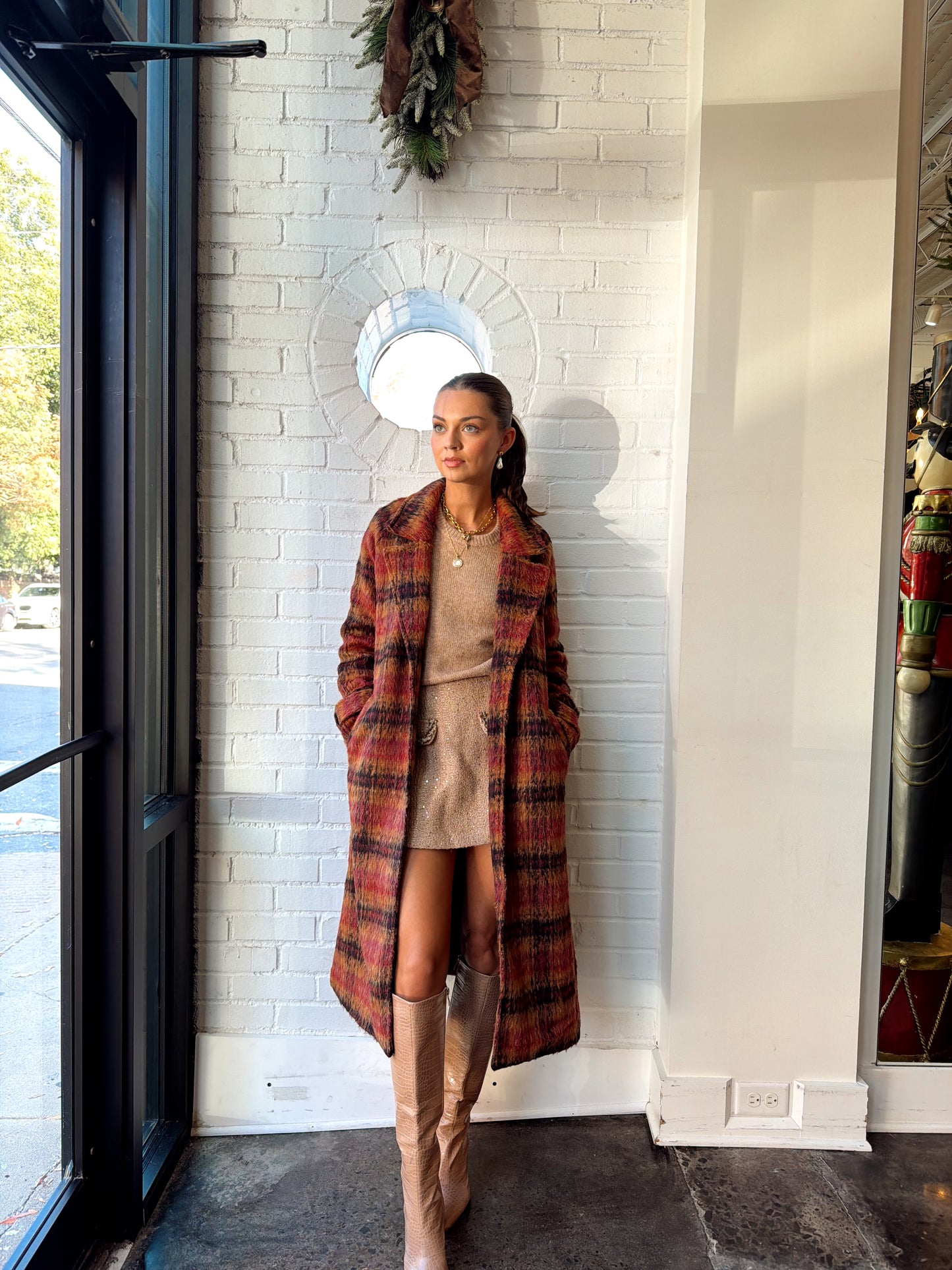 RODEO ROUGE BRUSHED PLAID COLLAR COAT
