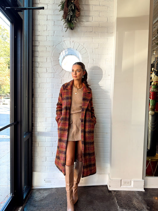 RODEO ROUGE BRUSHED PLAID COLLAR COAT