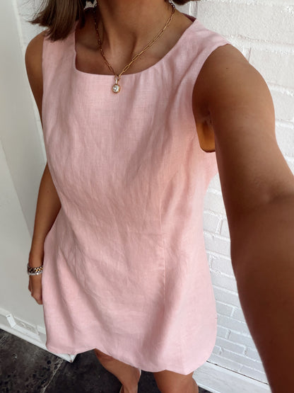 SCALLOP HEM LINEN MINI DRESS