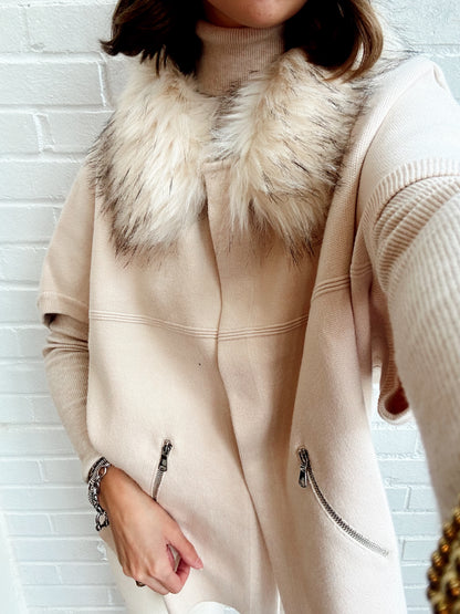 FAUX FUR TRIM CARDIGAN