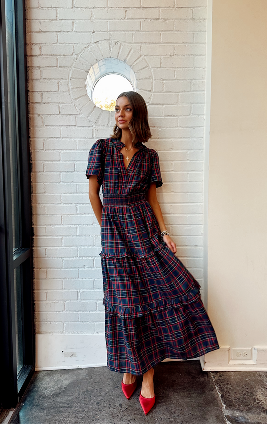 MILEY PLAID PALMER POPLIN MAXI DRESS