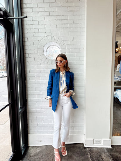 PIN STRIPE CUFF LINEN BLAZER