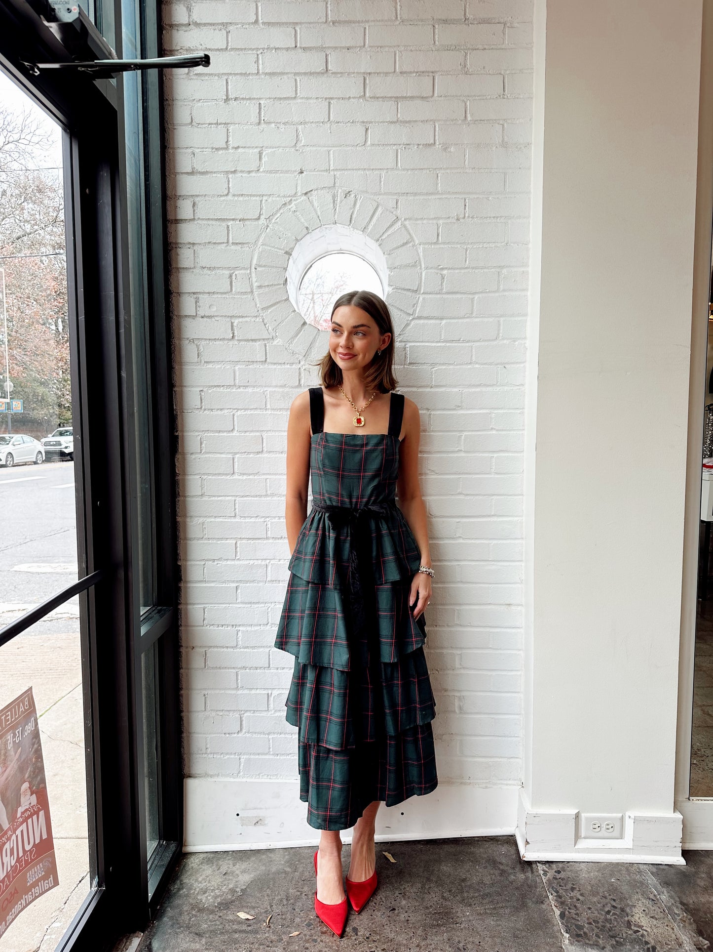 PLAID MARI TIERED MIDI DRESS