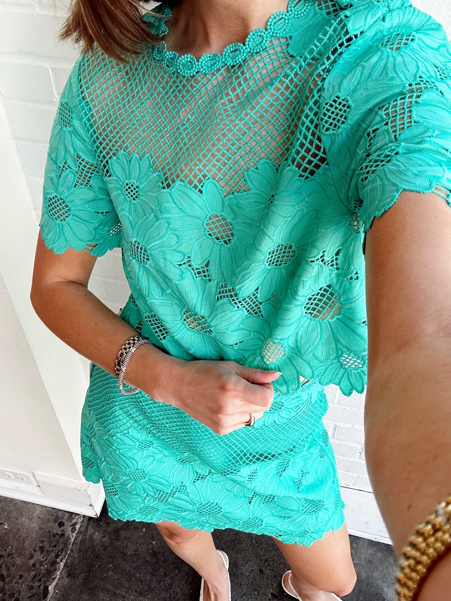 SETA SUNFLOWER EYELET MINI SKIRT SET