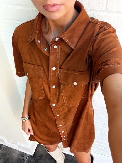 SUEDE BUTTON FRONT DRESS