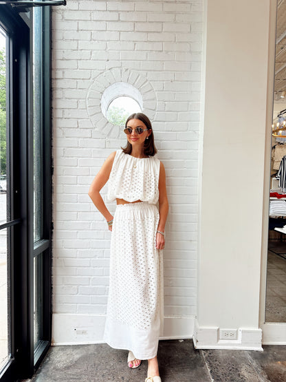 EYELET MAXI SKIRT