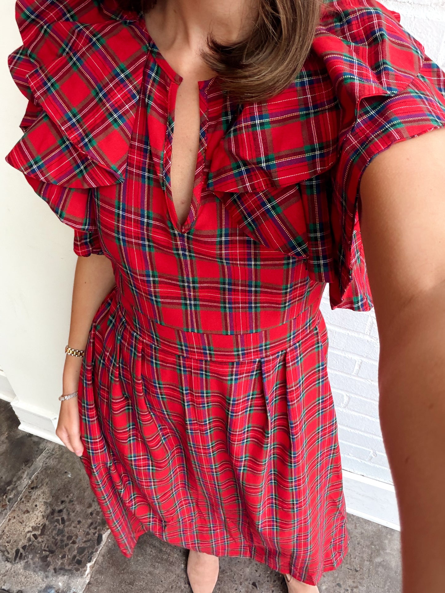 ARVADA PLAID TIE BACK MIDI DRESS