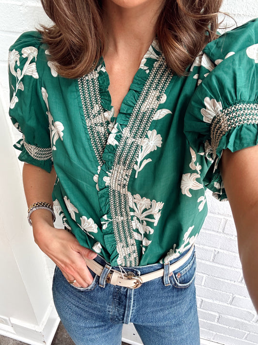 GENA GREEN FLORAL TOP