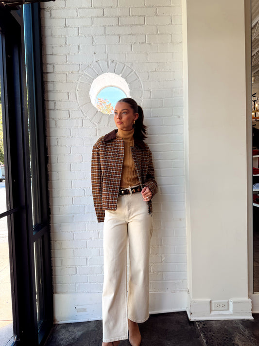 PLAID TWEED BOMBER JACKET