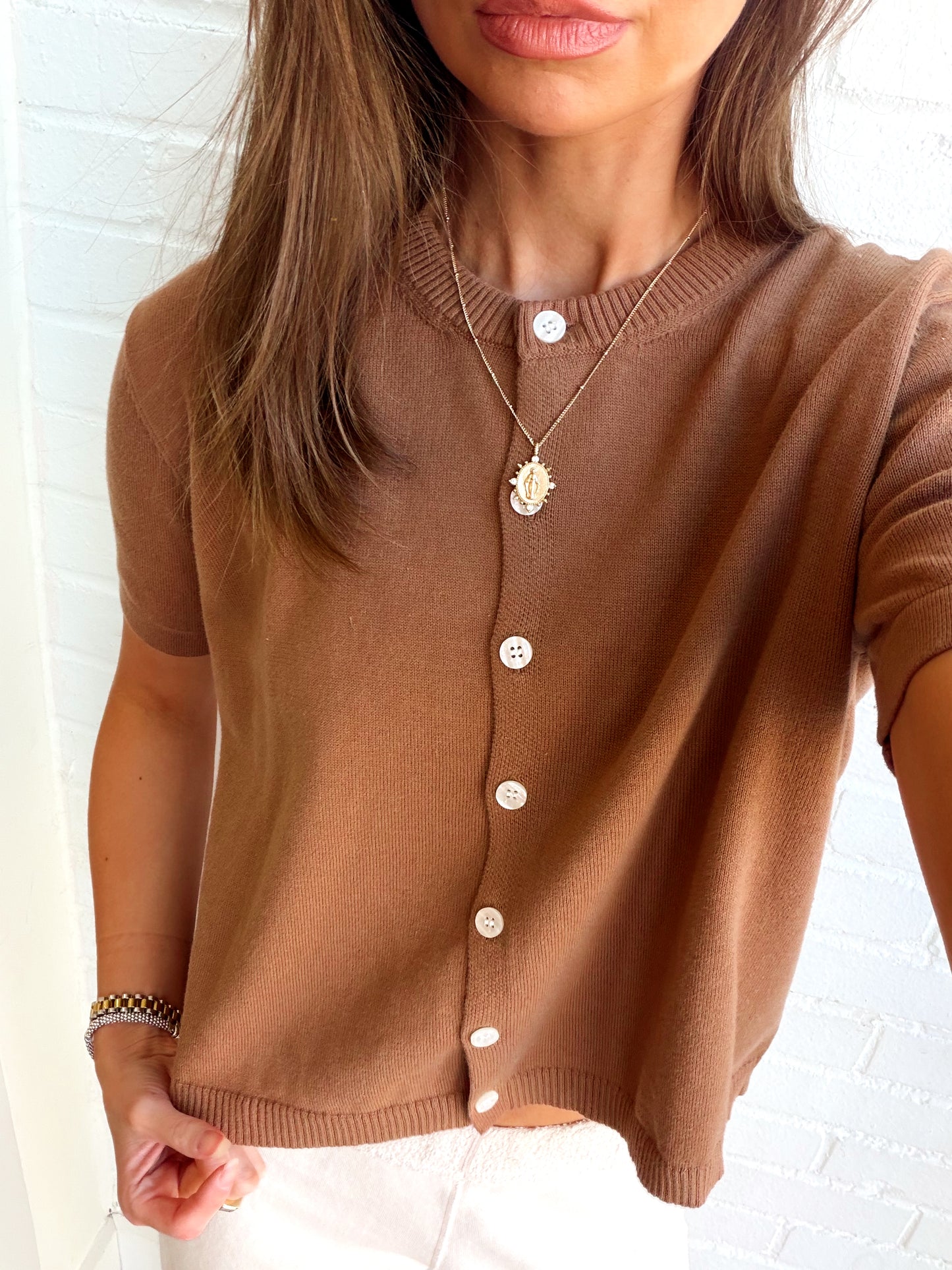 MAUDE SHORT SLEEVE CREW NECK CARDIGAN