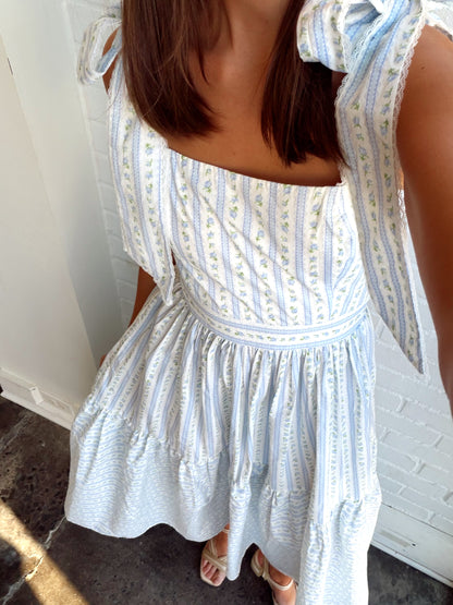 WALLPAPER FLORAL PRINTED TIERED MIDI