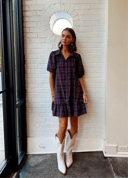 CHAPMAN PLAID LEVY BUTTON DOWN SHIFT DRESS