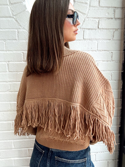 ELYSE CABLED FRINGE SWEATER CARDIGAN