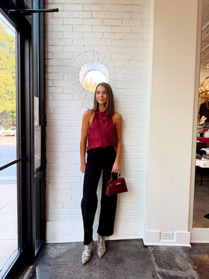 MADISON SATIN COWL NECK HALTER TOP