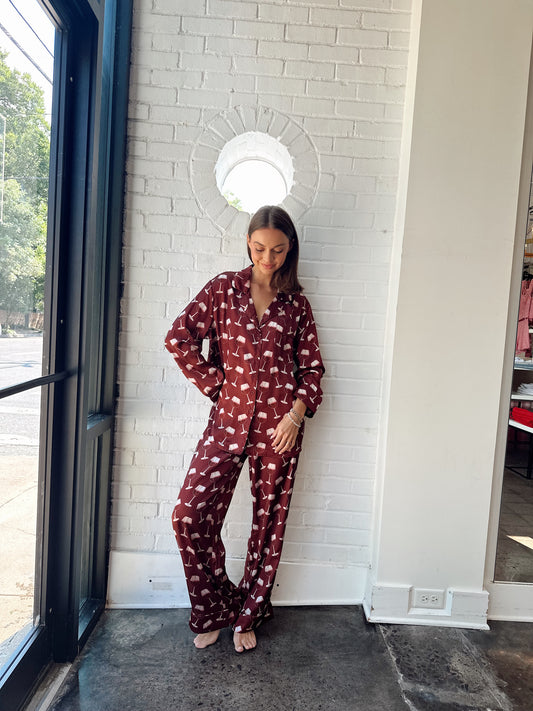 CLASSIC PJ SET- WINE SILKY