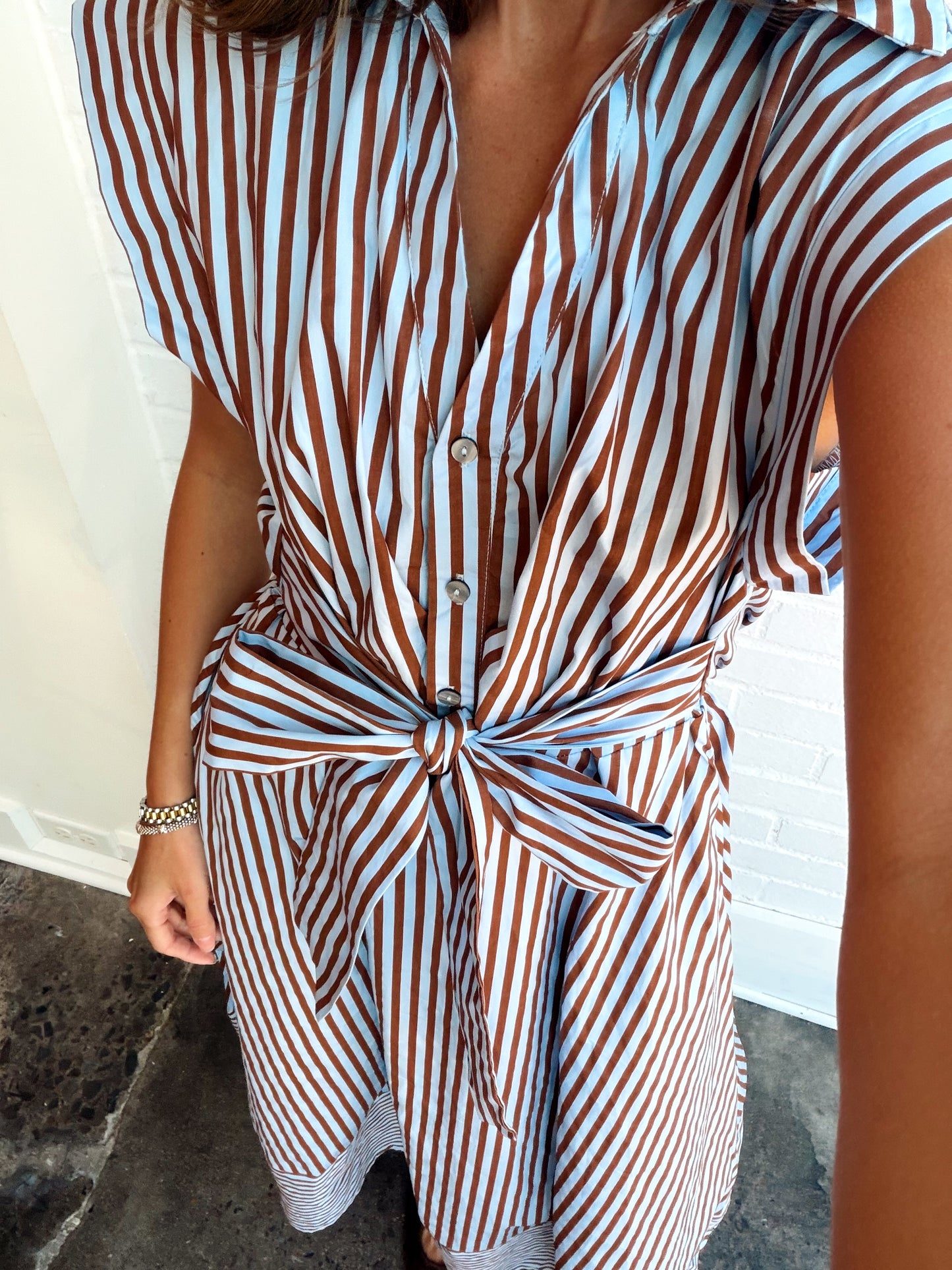 TAFFY STRIPED MAXI DRESS W/ TIE