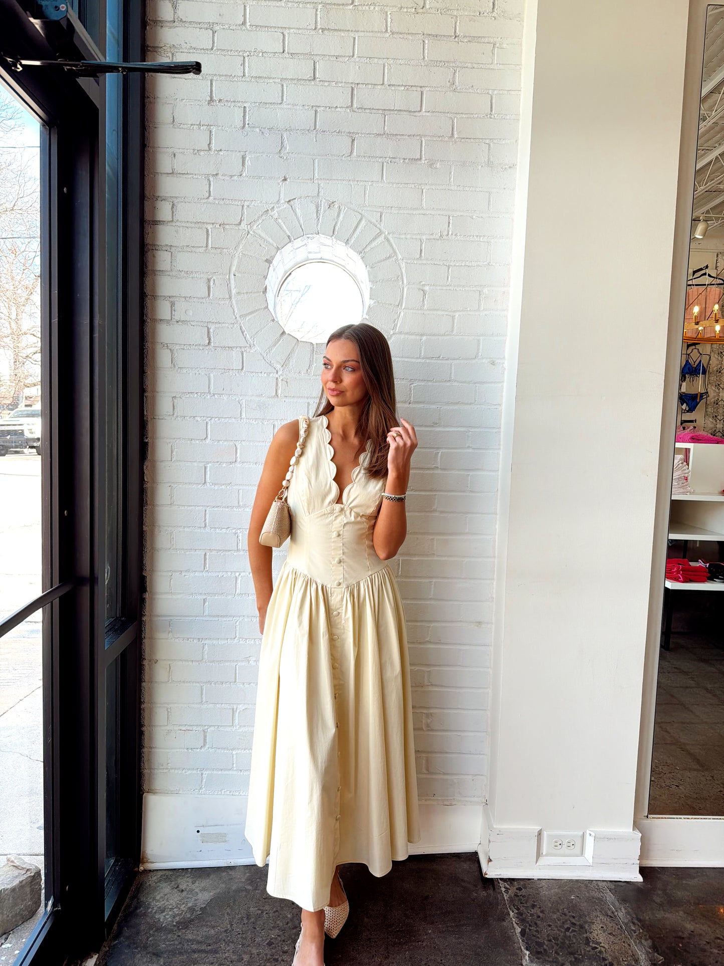 POPLIN SCALLOP NECK SLEEVELESS MIDI