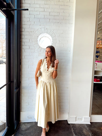 POPLIN SCALLOP NECK SLEEVELESS MIDI