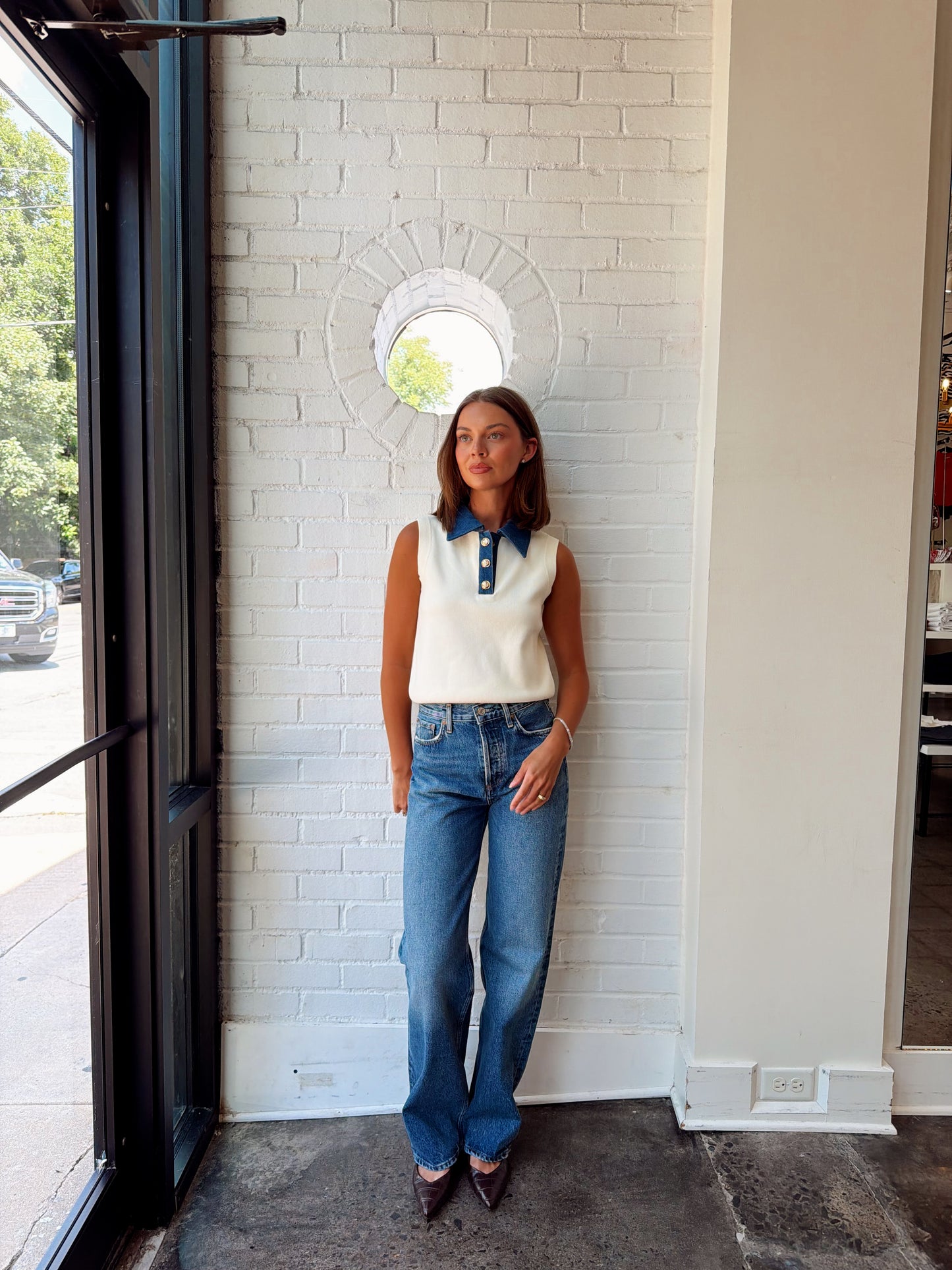 MAXIME KNIT DENIM COLLARED SWEATER VEST