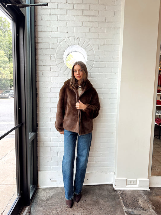 COFFEE FUR HOODED JACKET