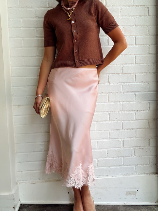 LACE TRIM BIAS CUT MIDI SKIRT