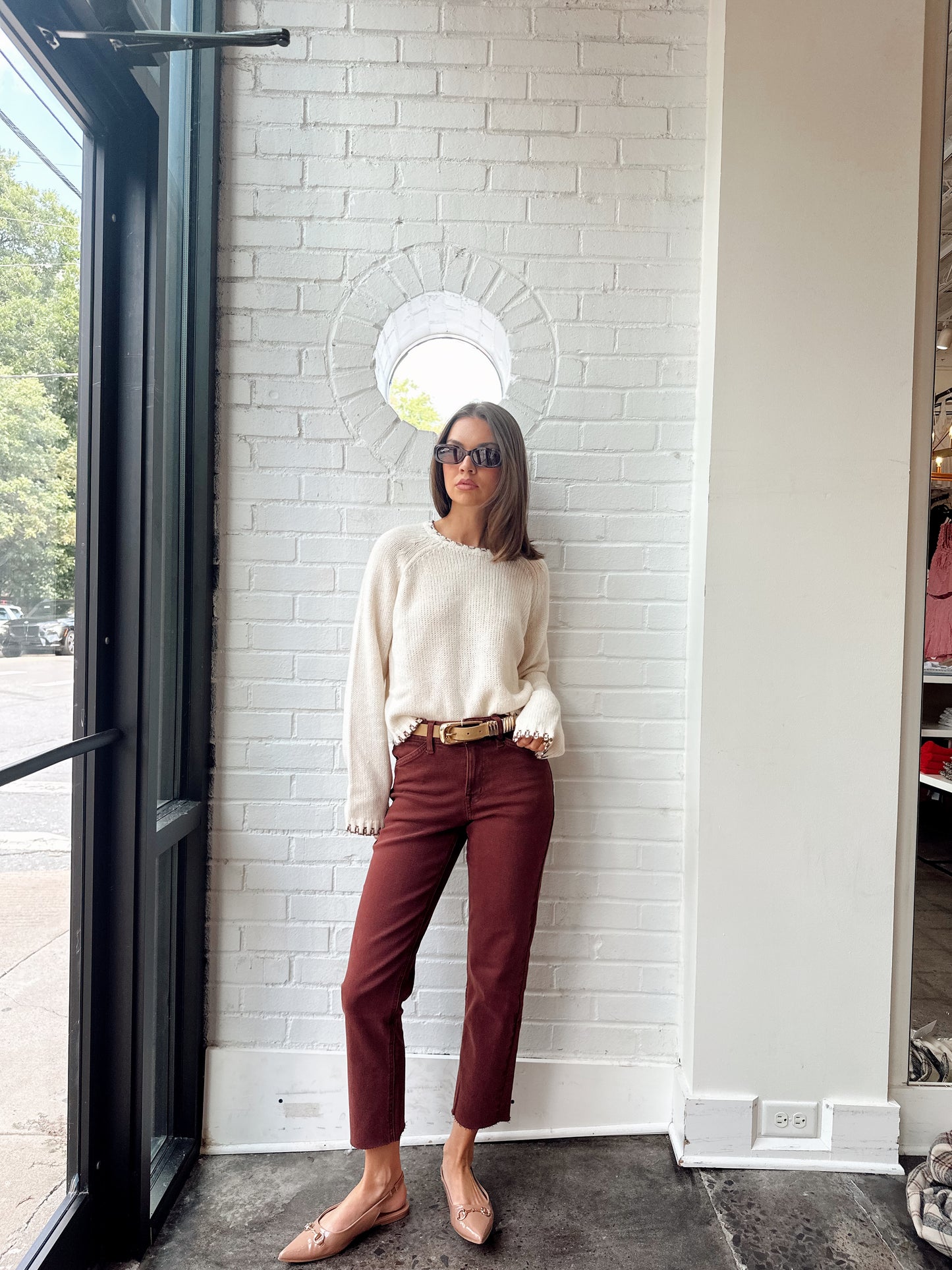 REYNA CONTRAST STITCH DETAIL SWEATER