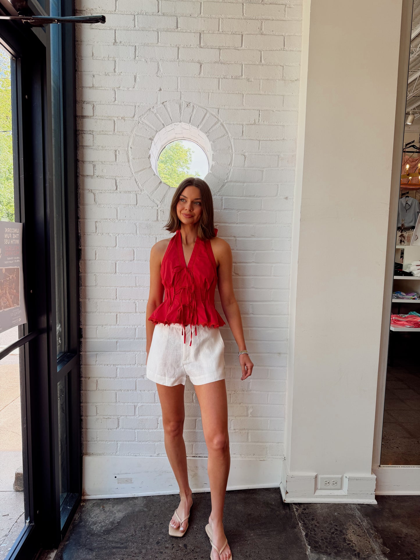 POPLIN HALTER NECK PEPLUM TOP