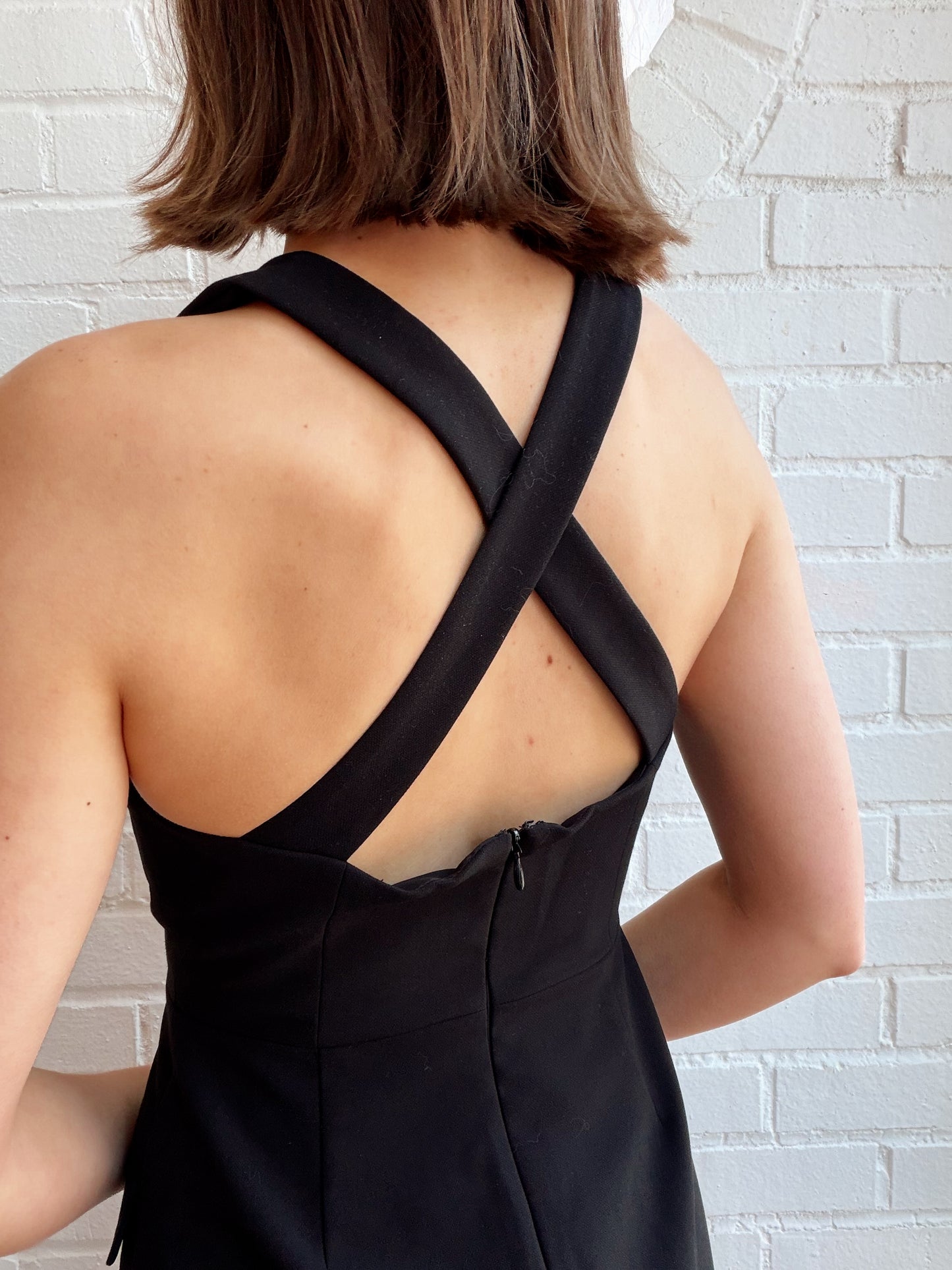WHISPER CROSS BACK HALTER MINI DRESS