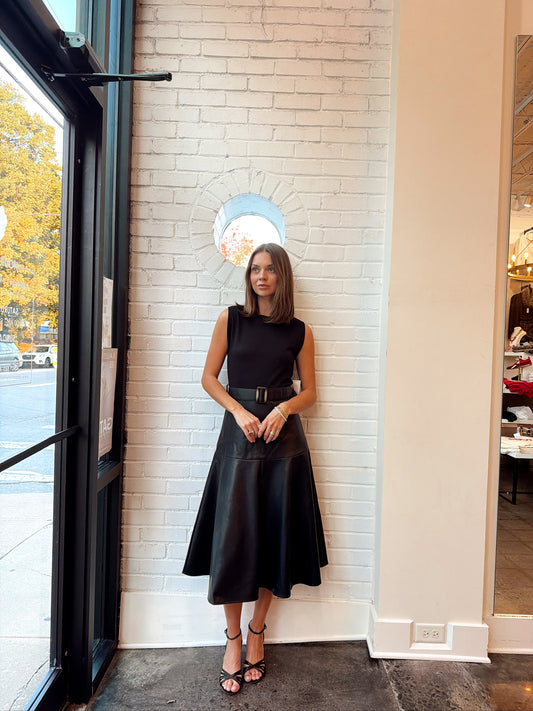 FAUX LEATHER SKATER MIDI DRESS