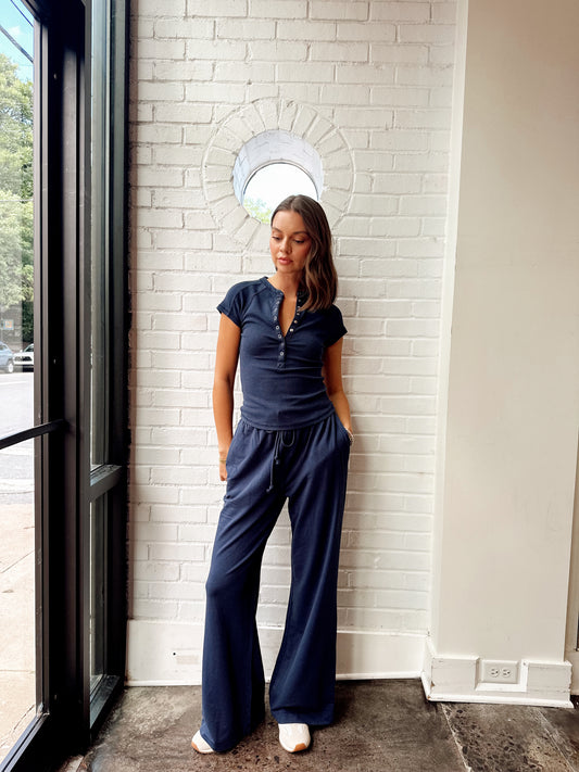 KNIT TEE + WIDE LEG PANT SET