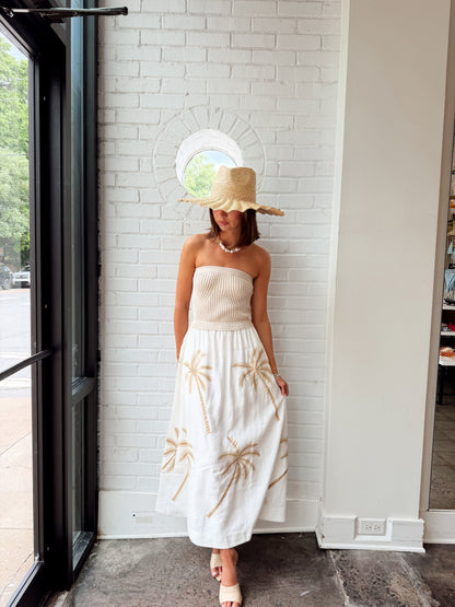 EDEN SLEEVELESS DRESS W/ PALM EMBROIDERY