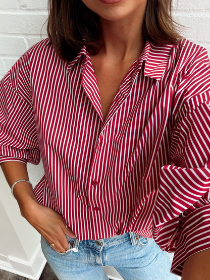 STRIPED BALLON SLEEVE SHIRT