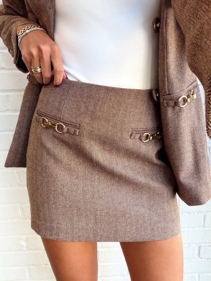 NAYA HERRINGBONE BUCKLE MINI SKIRT