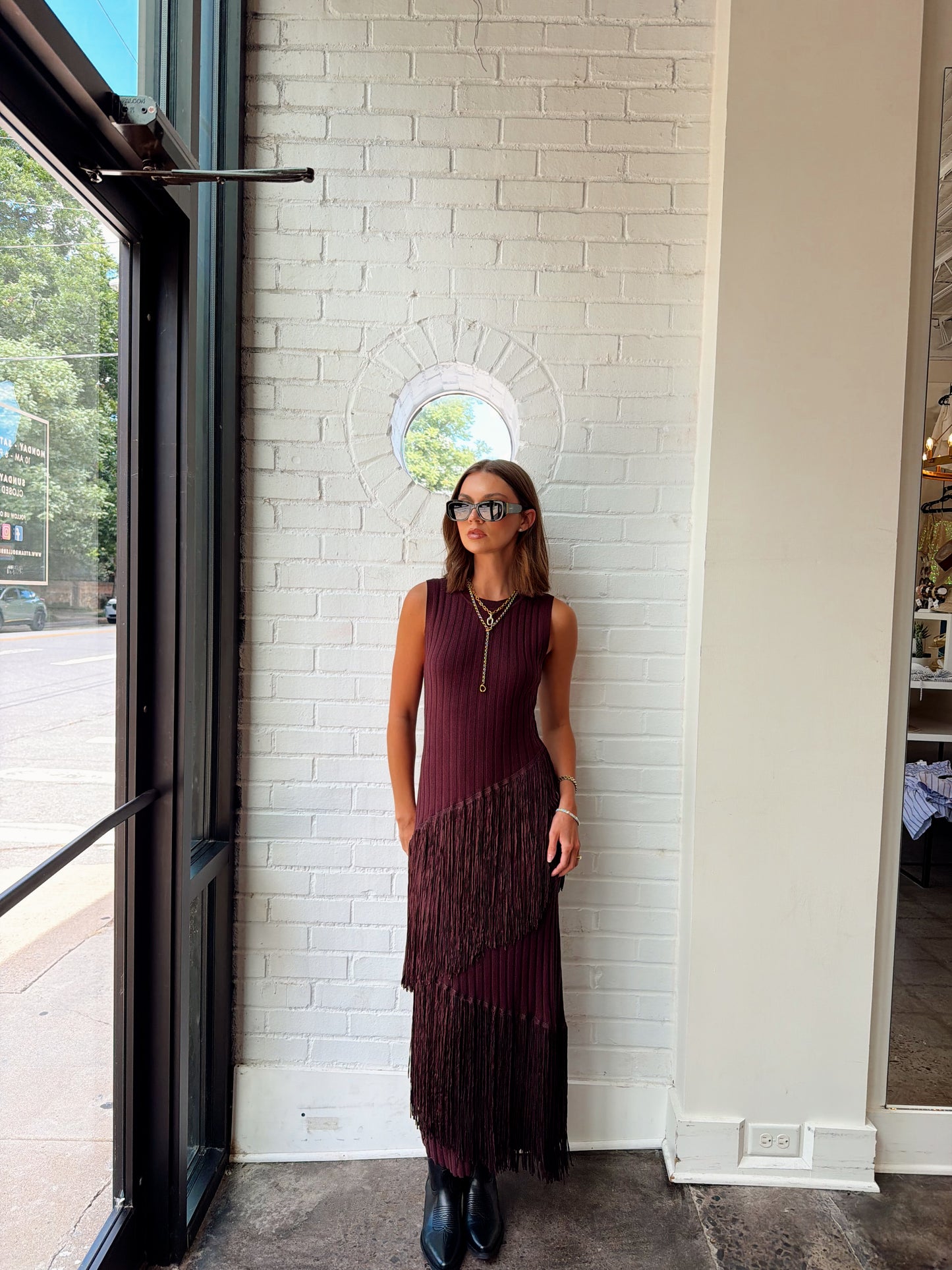 AYSMMETRIC FRINGE MAXI DRESS