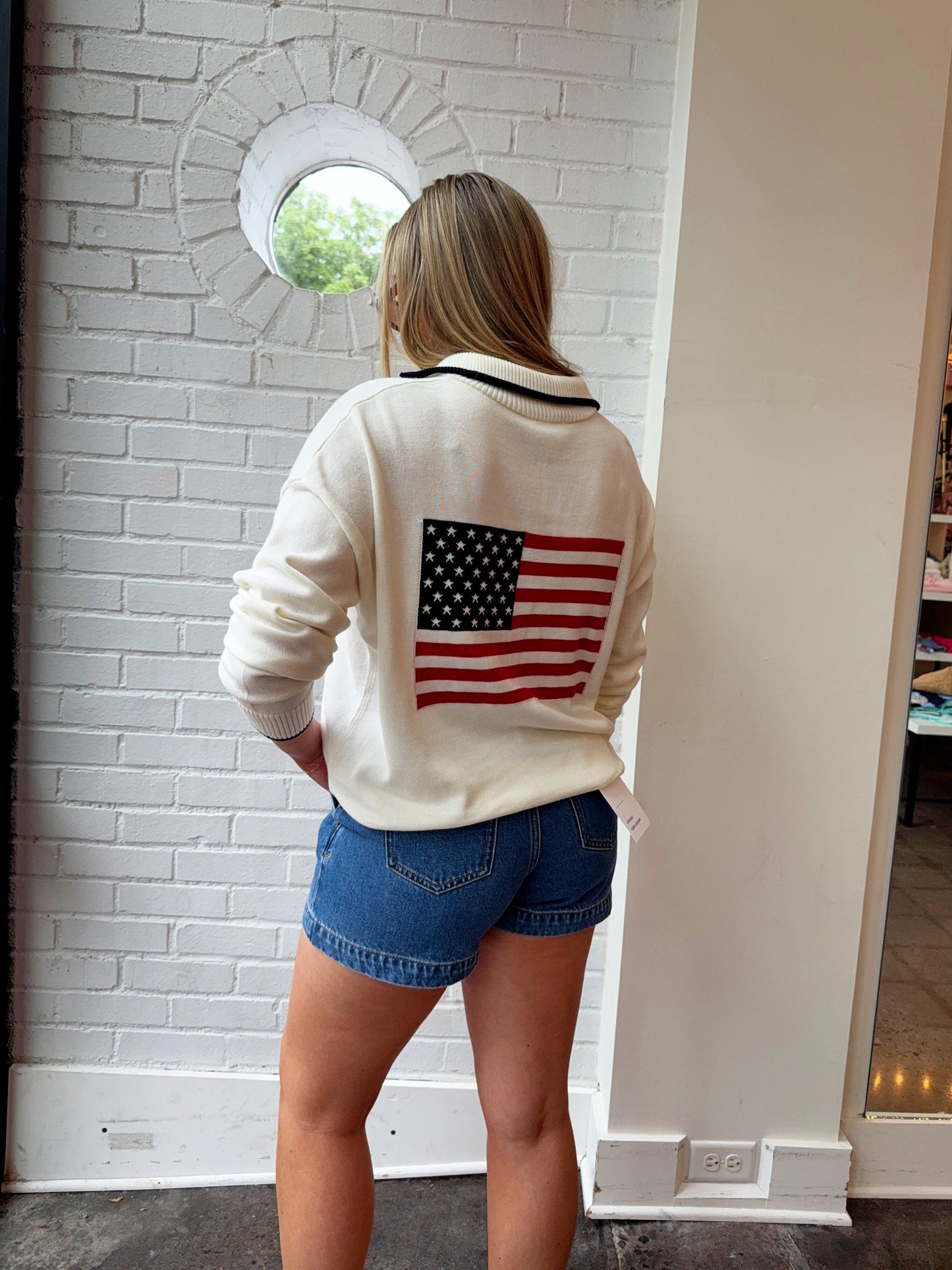 "USA" FLAG HALF ZIP SWEATER