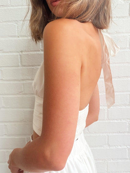 HALTER TOP W/ RUCHING WAISTBAND